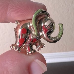 Vintage Gold Tone and Red Polka Dot Elephant Brooch / Pin, Costume Jewelry, Safa